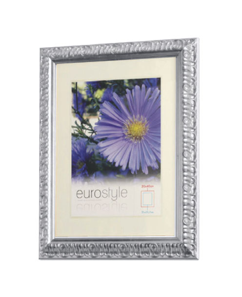Baroque Silver Stained wood frame H263, with marketing inlay. Picture frame producer Debex Suisse.