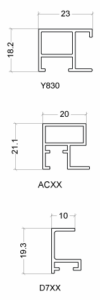 Aluminium Sideloader Modern picture frame profiles, sprofile drawings. Picture frame producer Debex Suisse.