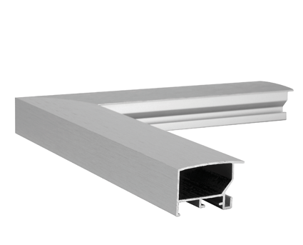 Silver metal picture frame corner sample with a brushed finish