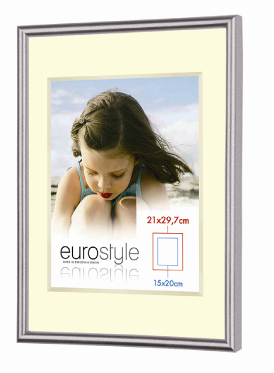 Silver Eurostyle picture frame with cream matting for 21x29.7cm photo