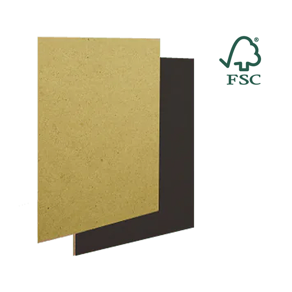 Two pieces of FSC certified MDF wood board in light and dark brown finishes