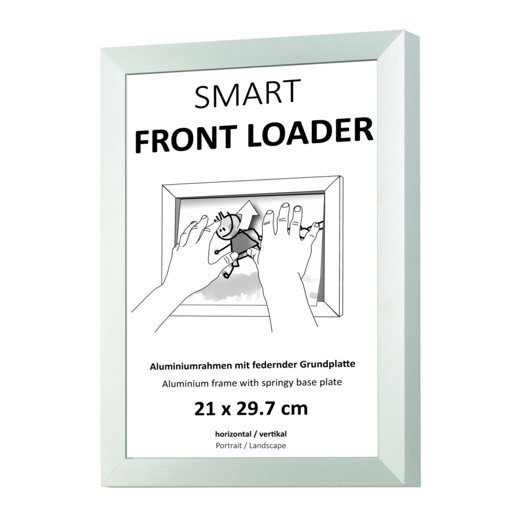 Silver aluminum A4 smart front loader picture frame