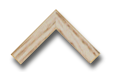 Natural light wood picture frame corner sample in a V-shape against a black background