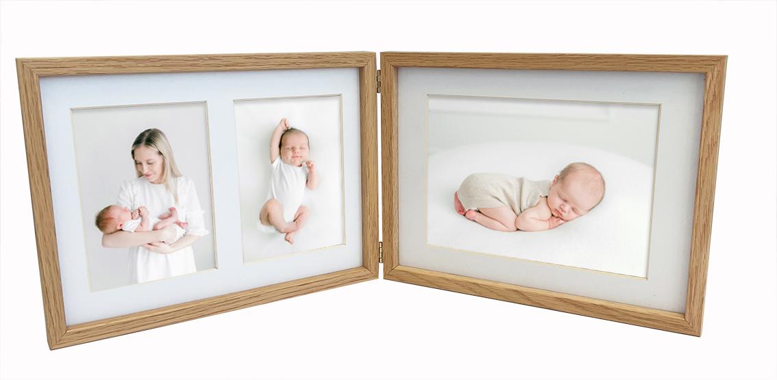 Wooden Double Frames with multiaperture matboards, for newborn photoshoot pictures.