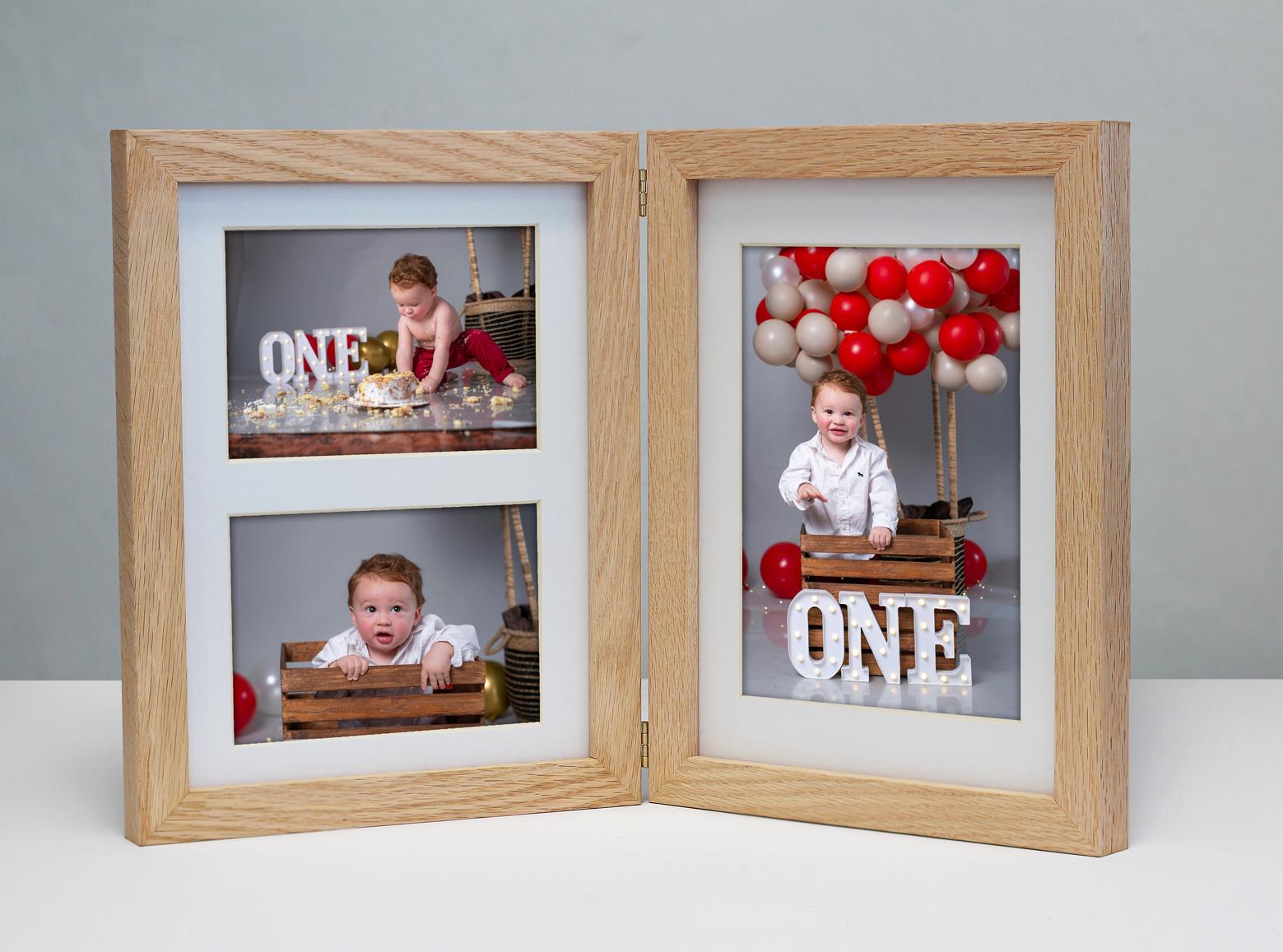 Wooden Double Frames with multiaperture matboards, for birthday / party photos.